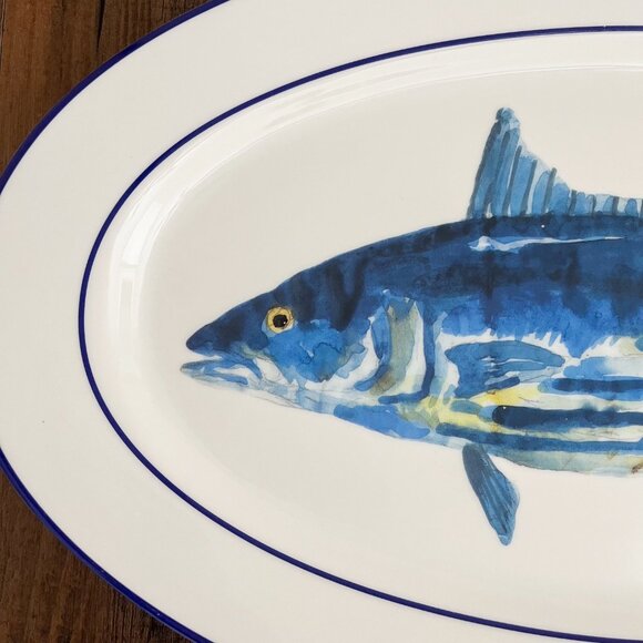 Williams-Sonoma La Mer Fish Porcelain Platter Large Blue Fish Marc Lacaze 2008 - Picture 2 of 16